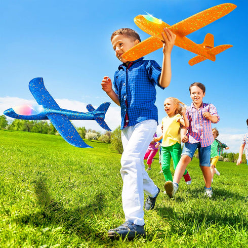2 Pack LED Light Airplane, 17.5" Large Throwing Glider Plane - Flying Toy for Kids, Gifts for 3-9 Years Old, Outdoor