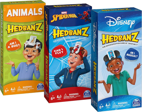 Hedbanz Picture Guessing Board Game Bundle of Disney, Spiderman, Animals for Family Game Night, Ages 6 and Up