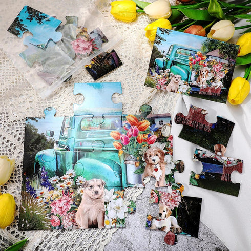 Kathfly 4 Pack 16 Large Piece Jigsaw Puzzles for Dementia, Alzheimer's Products for Elderly Seniors with Storage Bag