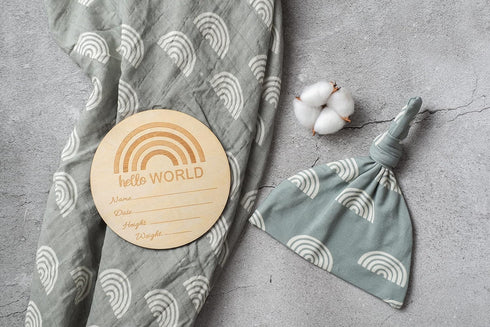 Miaoberry 100% Organic Cotton Muslin Blanket - Sage Green Rainbow Baby Swaddle Set for Newborns