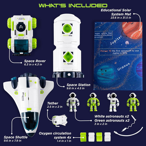 Space Toys for Kids 3-8 - Space Shuttle with Rocket Ship, 4 Astronauts, Space Station, Rover, Outer Space Playset