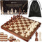 2 in 1 Wooden Chess and Checkers Set - Folding Magnetic Chess