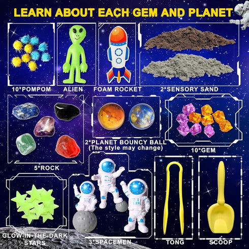 5 Set 3 4 5 6 Galaxy Sensory bin, Gemstone Dig Kit,Galaxy Excavation Gem Kit with Real Gemstones for Kids,Space Planet