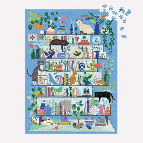 Galison Purrfect Nook – 1000 Piece Jigsaw Puzzle Featuring Artwork of a Cozy Shelf for Cat Lovers
