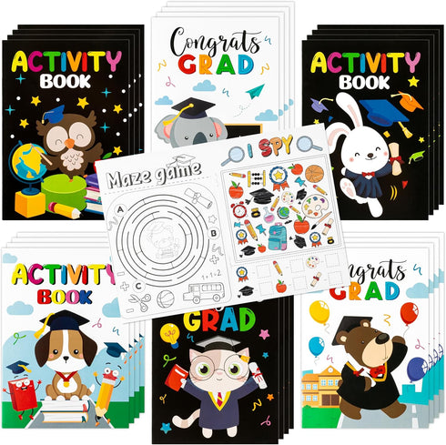 BWkoss Kindergarten Graduation Activity Books- Preschool Graduation Theme Mini Games Coloring Booklet