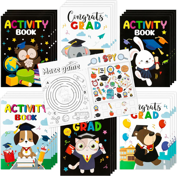 BWkoss Kindergarten Graduation Activity Books- Preschool Graduation Theme Mini Games Coloring Booklet