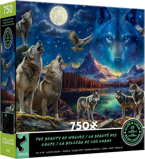 Ceaco Glow in The Dark Jigsaw Puzzle, The Beauty of Wolves, 750 Piece Puzzle for Adults