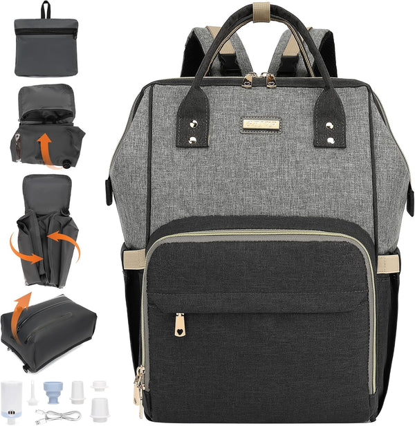 GAIVP Vacuum Compression Diaper Bag, Expandable Waterproof Baby Travel Backpack with Insulated Pockets,