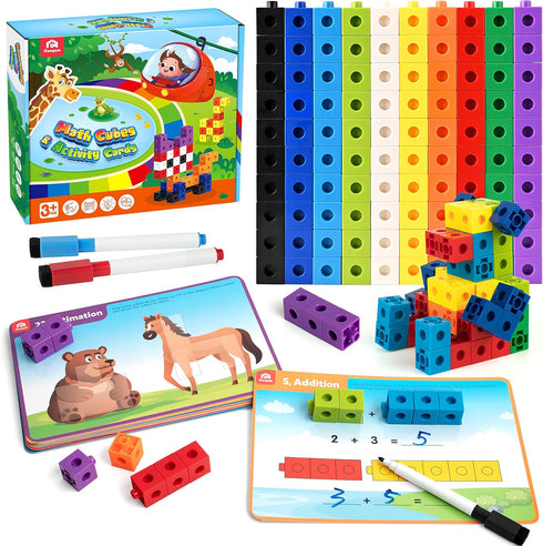 Coogam Math Cubes, Number Counting Blocks with Activity Snap Linking Cube, Math Construction Toy Gift for Preschool