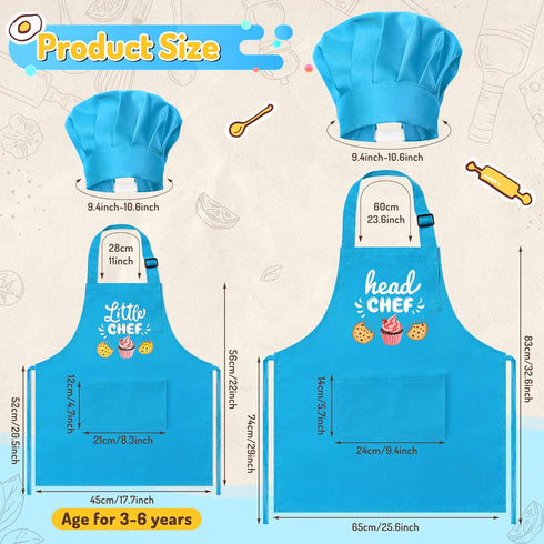 Set 4Pcs R HORSE Adult Kid Apron and Chef Hat - Parent Child Adjustable Kitchen Apron Hat Kid Role Play Chef Toy