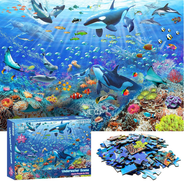 Puzzles for Kids Ages 4-10 - Underwater Scene - 100 Pieces Jigsaw Puzzle for Learning Educational Fun