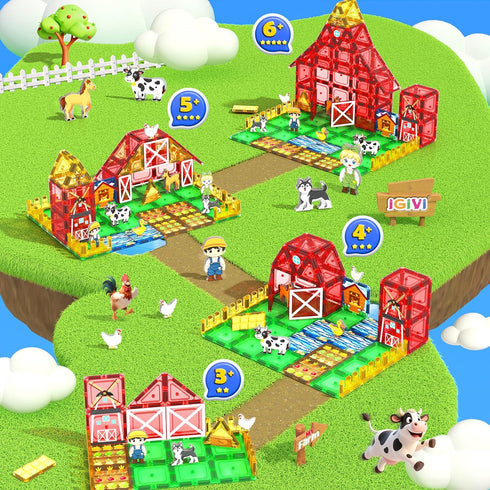 3-5 5-7 4-8, 3+ Magnetic Tiles Farm Animals Toddler Toys, STEM Magnet Building Blocks for Kids Ages Preschool