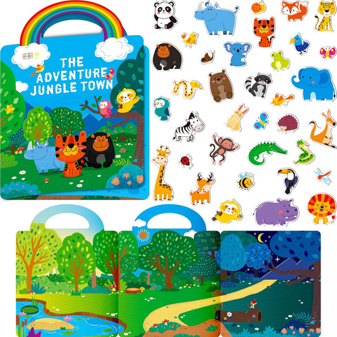 Reusable Jelly Sticker Book, 36 Wild Animals Thick Jelly Stickers Waterproof Gel