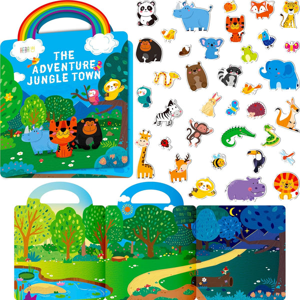 Reusable Jelly Sticker Book, 36 Wild Animals Thick Jelly Stickers Waterproof Gel