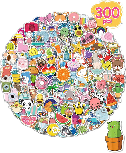 300 Pcs/Pack Cute Vinyl Waterproof Stickers for Water Bottles, Vsco Laptop Stickers for School Students Gifts