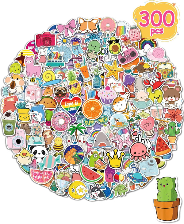 300 Pcs/Pack Cute Vinyl Waterproof Stickers for Water Bottles, Vsco Laptop Stickers for School Students Gifts
