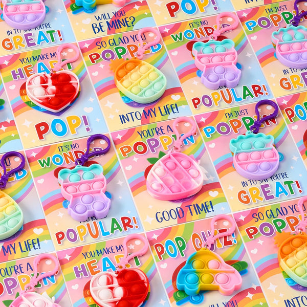 JOYIN 30 Packs Valentines Day Gift Cards with Pop Bubble Keychains, 6