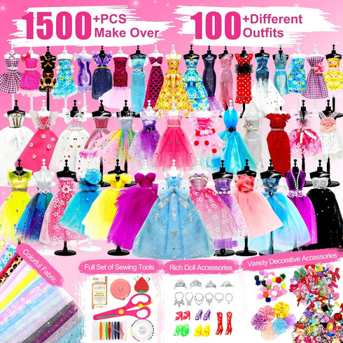 1500+PCS 5 6 7 8 9 10 11 12+ Axirata Fashion Designer Kit for Girls with Fashion Sketchbook & Mannequins, Creativity