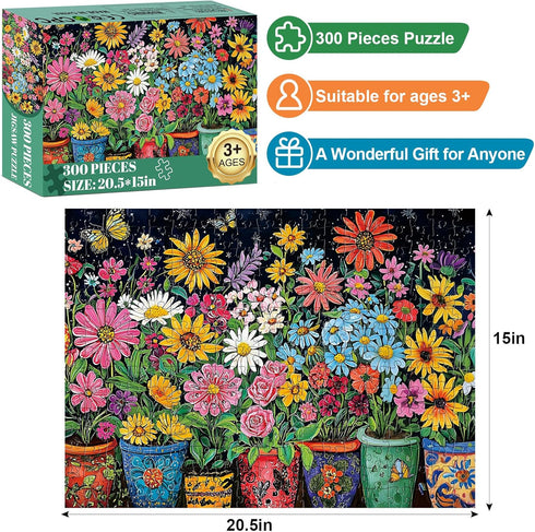 300 8-10 10-12,Fantasy 20.5x15in Piece Puzzles for Adults,Butterfly Flower Jigsaw Puzzle for Adults Kids Elderly,Large