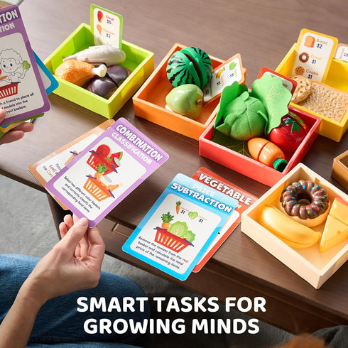 lalalark Playset, 6 JOVA Play Food for Toddlers, Kids Grocery Store Pretend Kitchen Food Toy with Storage Shelves