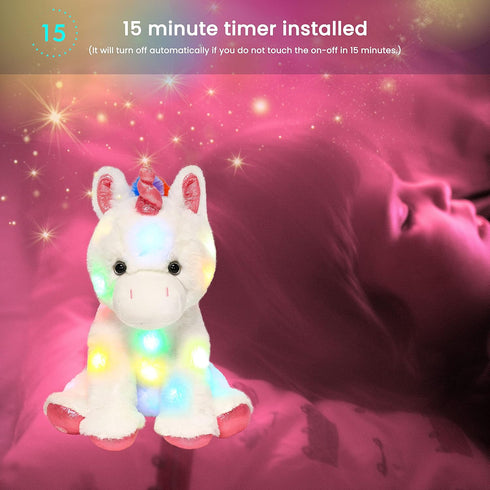 13'' Hopearl LED Plush Unicorn Lighting Up Stuffed Animal Floppy Night Lights Glow in The Dark Birthday Festival
