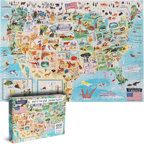 Puzzles for Adults 1000 Pieces - Illustrated US Map Puzzle, 100% Recycled Cardboard USA Jigsaw by bopster