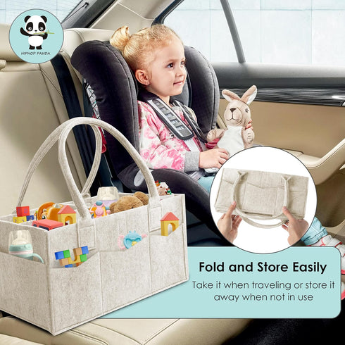 2-Pack Set HIPHOP PANDA Diaper Caddy Organizer - Nursery Storage Bin & Car Organizer for Diapers, Wipes, and Baby