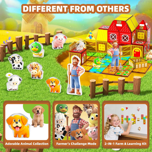 3-5, 4-8 GobiDex Magnetic Tiles with Farm Animals Building Blocks, STEM Sensory Toys for Indoor, Outdoor, and Travel