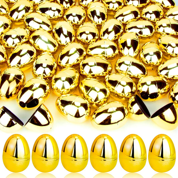 OCTERIC 60 Pcs Shiny Golden Metallic Easter Eggs Bulk, 2.3 ", Fillable Gold