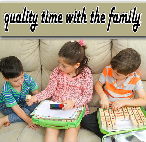 Set 72 3-Color 3 Wooden Large Stamp Premium for Kids. Pcs Alphabet Stamps. Letters, Numbers, Washable Ink Pad, Refill