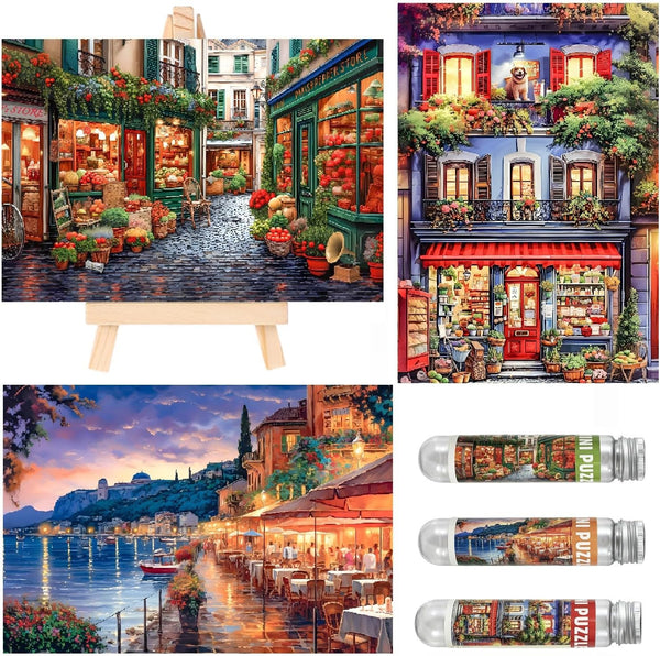 Small 150 Piece Jigsaw Puzzles for Adults - Vintage Streetscape Mini Oil Painting, 3 Pcs