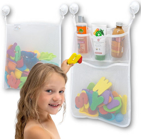 2 x Mesh Bath Toy Organizer + 8 Ultra Strong Hooks - Perfect Bathtub Toy Holder for Kids & Toddlers