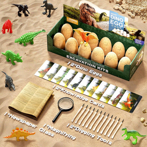 12 3 4 5 6 7 8 9 10 Dinosaur Eggs Dig Kit Toys for Kids, Dinosaur Eggs Excavation Kit with Magnifier, Easter Basket