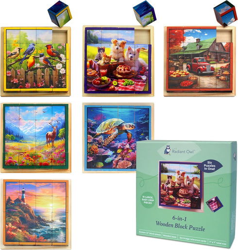 16-Piece, Six Large Piece Puzzles for Seniors with Dementia, Alzheimers, Parkinsons Engaging Activities for Elderly