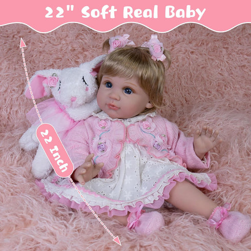 Realistic 22-Inch Baby Doll - Soft Cloth Body Lifelike Reborn Doll with Clothes and Toy Accessories
