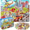 LELEMON - Vehicles Jigsaw Puzzles in Metal Box - 100 Pieces for Kids Ages 4-8 - Fire Truck, Ambulance, Police Car