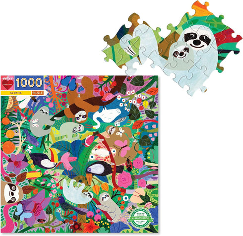 1000 eeBoo: Piece and Love Sloths Piece Square Adult Jigsaw Puzzle, Puzzle for Adults and Families, Glossy, Sturdy