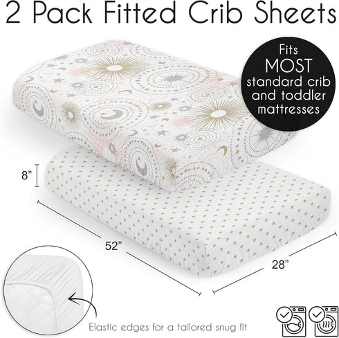 Set 2 Sweet Jojo Designs Blush Pink Gold Star and Moon Girl Baby Fitted Crib Sheet for Infant Newborn Nursery Toddler