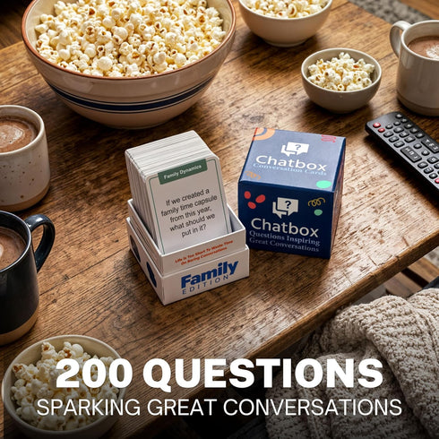 200 Chatbox Conversation Starter Cards - Family Games for Kids and Adults - Fun Travel Games - Party Card Game