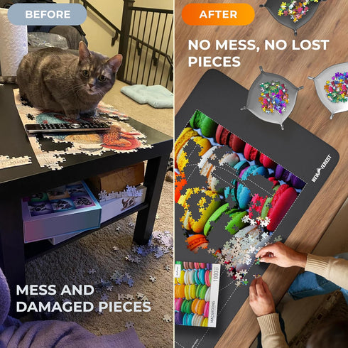 Newverest Jigsaw Puzzle Mat Roll Up, 39.4” x 23.6” Portable Keeper for Up to 1000 Pieces with Non-Slip Bottom