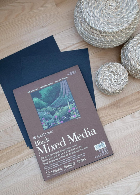 Strathmore 400 Series Mixed Media Paper, Black Foldover Pad, 9x12 inches, 15 Sheets