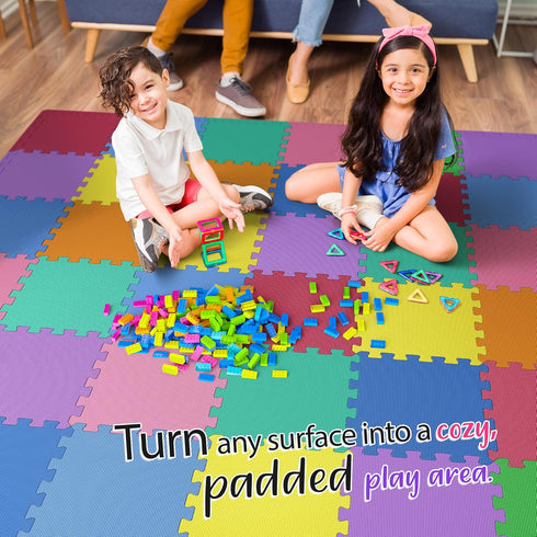 36 12" 12" Tummy Tiles with Borders | x Baby Play Mat Foam Puzzle Floor Tiles | Non-Toxic Soft Waterproof Interlocking