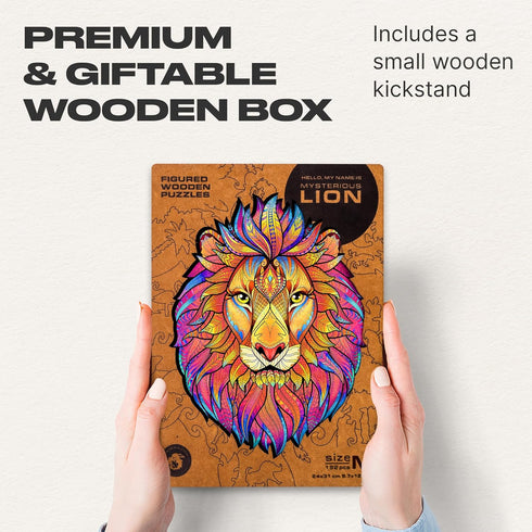 UNIDRAGON Original Wooden Jigsaw Puzzles - Mysterious Lion, 192 Pieces, Medium Size, Unique Gift Package