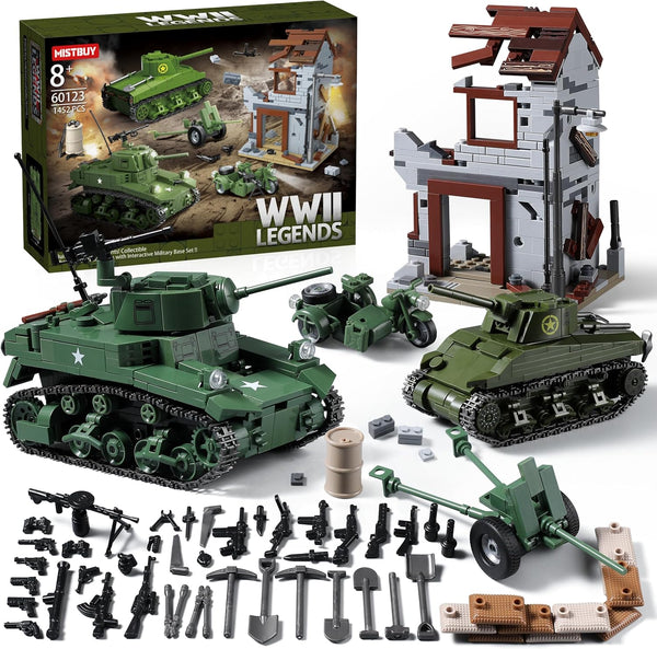MISTBUY WW2 Army Tank Toys Building Sets Compatible with Lego (1452 Pieces), Includes