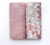 Set: (2-Pack) (2-Pack) 4-Piece Pink Floral Nursery Bedding Muslin Fitted Crib Sheets & Soft Newborn Swaddle Blankets