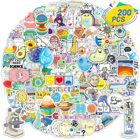 200PCS Science Stickers for Chemistry, Biology, Physics, Great for Students, Teachers, and Laboratory Decor