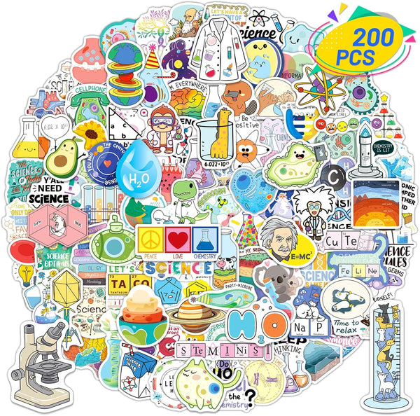 200PCS Science Stickers for Chemistry, Biology, Physics, Great for Students, Teachers, and Laboratory Decor