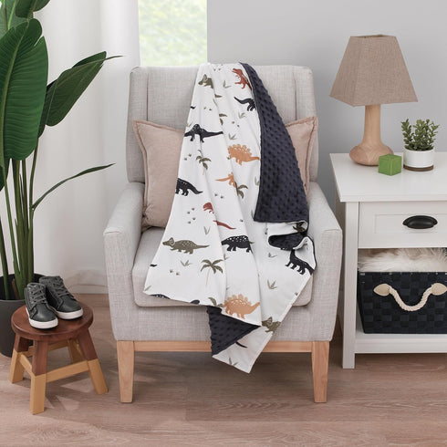 NOJO Little Love Dino Baby Blanket in White, Navy, and Tan Palm Trees, Super Soft