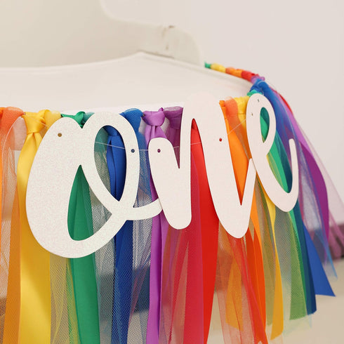 1st WAOUH Rainbow Banner for Birthday - Highchair Banner for First Birthday Decoration, Cake Smash Photo Prop, Tulle