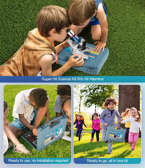 58-Piece Kids Microscope Kit - 100X-1200X Magnification with LED Light and Carrying Box for Ages 5-12